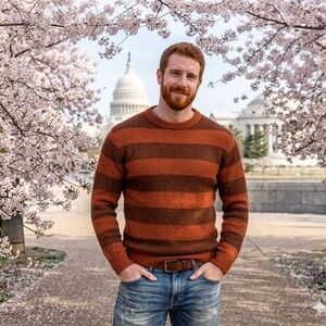 Men's Striped Crewneck Sweater in Rust and Brown